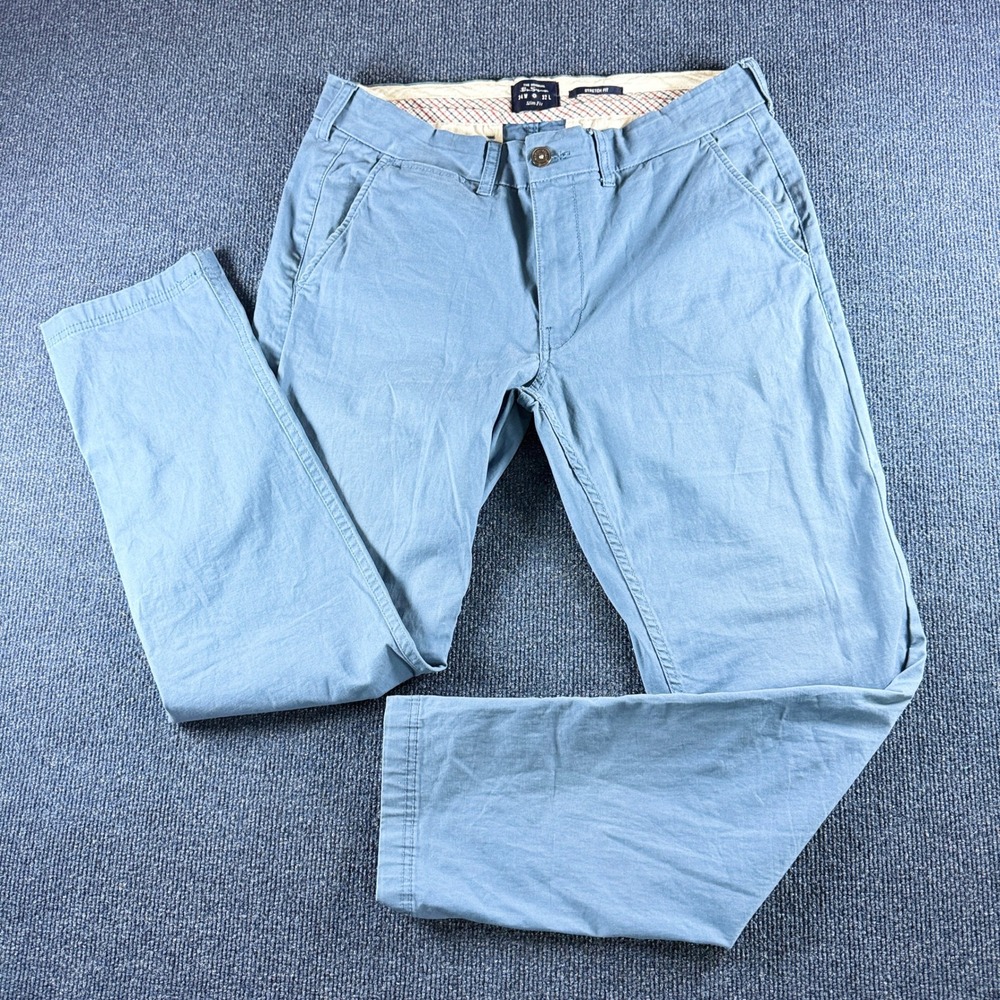 Ben Sherman Mens Slim Fit Stretch Chino Pants Light Blue 34W 32L Casual Trousers